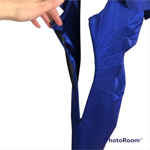 Laundry by Shelli Segal royal blue one shoulder ruffle top formal dress size 2 - Picture 4 of 9